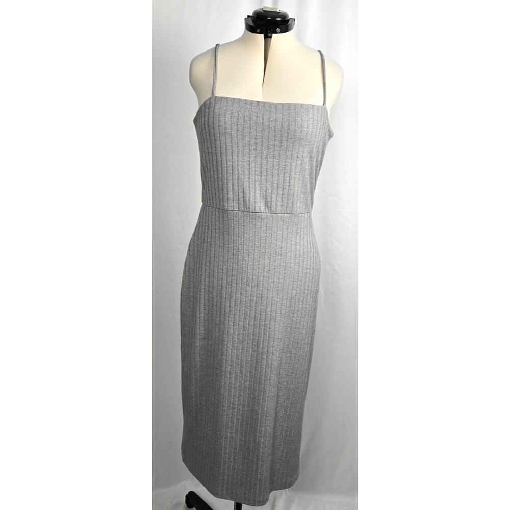 Socialite Sleeveless Dress Women's XL Gray Ribbed Strappy Midi